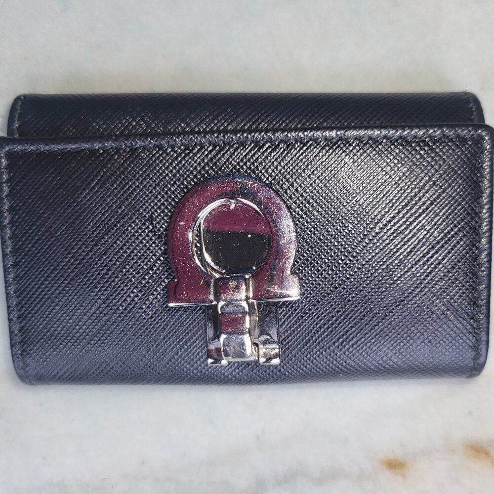 Salvatore Ferragamo Black Leather Key & Fob Holder